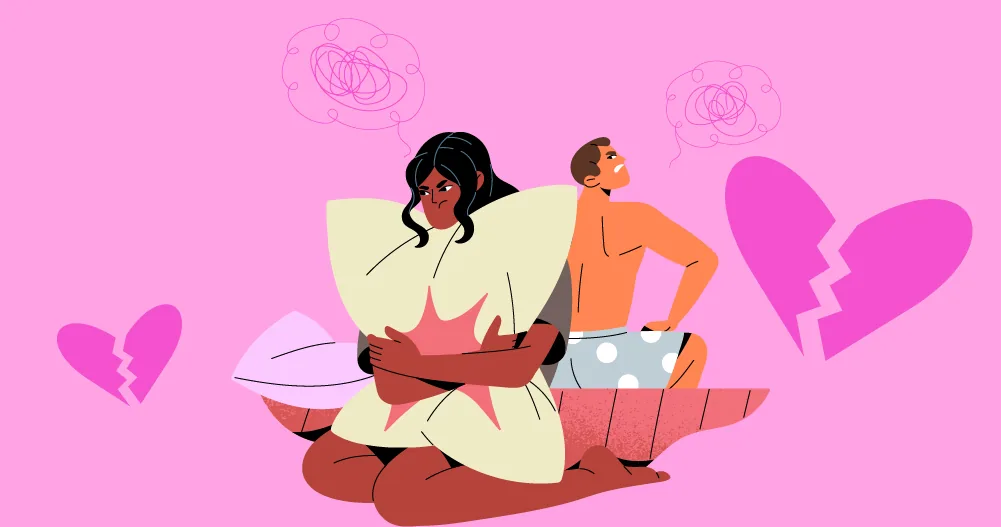 Pareja con problemas de deseo sexual y falta de comunicación en la cama